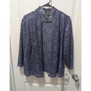 New SL Fashions New York Blue Floral Lace Jacket Plus Size 16 Petite Casual Work